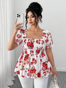 Elenzga Áo sơ mi nữ cỡ lớn in họa tiết hoa, kiểu dáng lãng mạn và thời trang, thích hợp mặc thường ngày hoặc đi làm, phù hợp cho mùa xuân/hè. - Nhiều màu - Xem 3