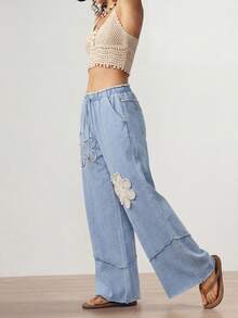 Bohemela Bohemien Frühling-bis-Sommer Damen Jeans, blaue Relaxed Fit Sommer Urlaubs-Strandhosenmode, asymmetrisches Paneel Design - Schwarz - Übersicht 4