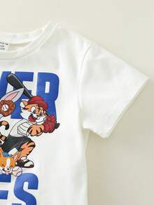 2pcs/Set Baby Boy Summer Cute Casual Knit Cartoon Rabbit Print Short Sleeve T-Shirt And Relaxed Shorts Set Baby Boy Summer Outfit Blue Shorts - Multicolor - View 8
