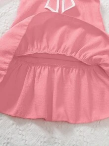 Elladie kids 1 Stück Kleine Mädchenkleid in Rot mit ärmellos, Rüschensaum und großer weißer Schleife, extrem süß, geeignet für wichtige Anlässe, Geburtstagsfeiern, Feste, Bühnenauftritte - Pink - Übersicht 7
