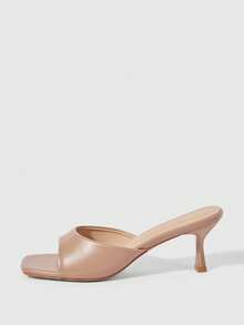 Sleekvia Women's Fashion Versatile Daily Wear Open Toe High Heel Mules Valentine's Day Summer - Khaki - View 6