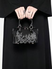 ROMWE A Woman's Dark Gothic Snake-Patterned Handbag For Everyday Wear And Dates - Black - View 3