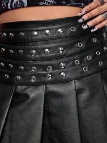 ROMWE Grunge Punk 大码夏季时尚街头风镂空百褶裙 - 黑色 - 查看 5