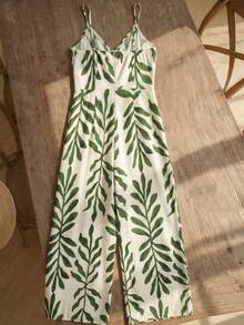 Louniche Women's Casual Sleeveless Jumpsuit With Leaf Print, Tropical Style Suitable For Spring/Summer Travel & Vacation - Multicolor - View 2