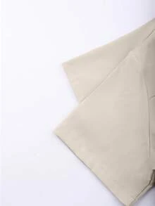 Franclia 大码女式纯色衬衫领口甜心领宽松实用口袋装饰短袖杏色衬衫+松紧腰褶皱A字杏色长裙套装，优雅复古法式风格，适合正式办公通勤、休闲度假、下午茶、街头简约百搭穿搭，春夏新款 - 杏色 - 查看 4