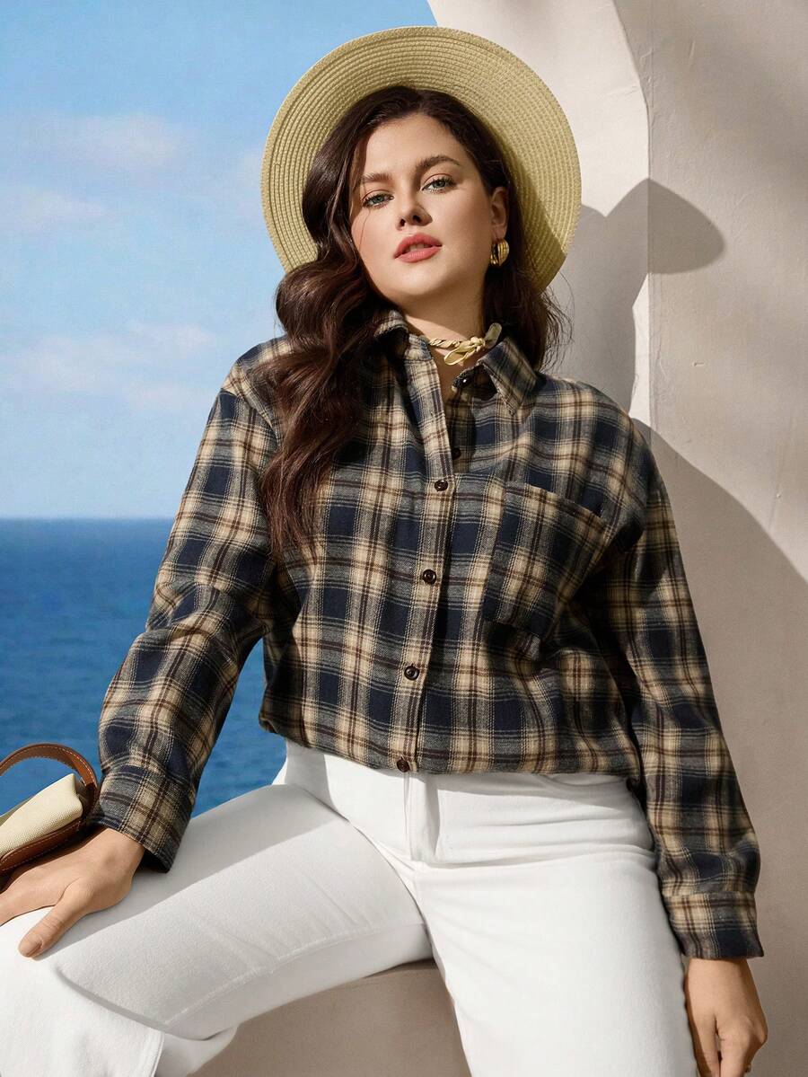 Zelara 大码格子衬衫，宽松休闲衬衫，春夏女士优雅格子衬衫，大码休闲格子长袖宽松常规衬衫，大码女士夏季休闲日常格子长袖衬衫，宽松舒适衬衫，适合通勤、居家、度假、日常穿着，宽松舒适长款大码西式女装，大码女装，西式曲线西式服装，法兰绒衬衫，女士大码服装，大码法兰绒衬衫，格子衬衫，女士格子衬衫，曲线法兰绒上衣，西式女式衬衫，女士格子衬衫