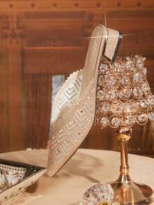 CUCCOO TILAWA Fully Rhinestoned Pointed Toe Slip-On Mule Sandals With Crystals, Summer French Style - Champagne - View 3