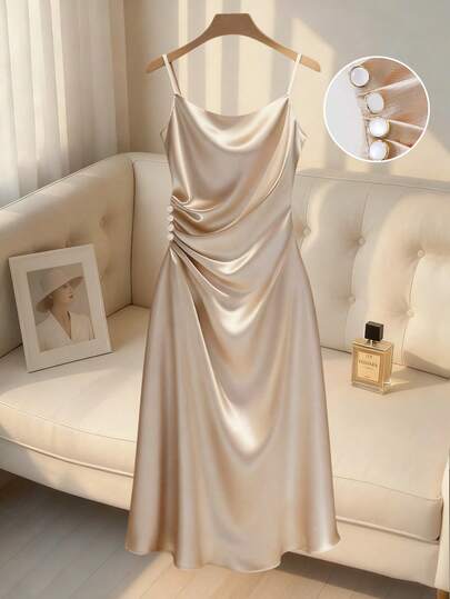 GlowEve CURVE Đầm maxi dáng suông thanh lịch dành cho nữ cỡ lớn, cổ xếp ly, thích hợp cho mùa xuân/hè.