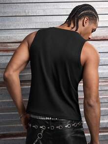 AXEPEAK Men's Solid Color Round Neck Casual Street Fashion Tank Top, Spring/Summer - Black - View 8
