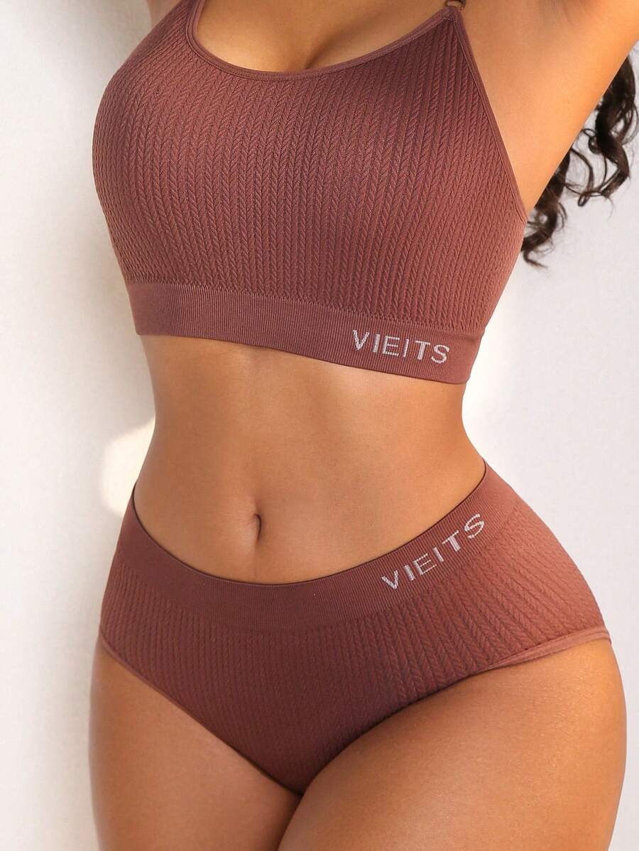 NudeFit Solid Seamless Bra & Panty Lingerie Set - Coffee Brown - View 1
