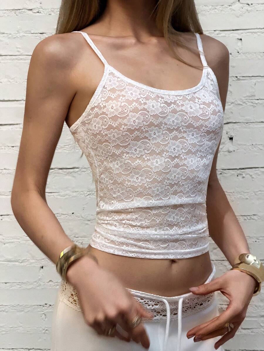 SHEIN Unity Women's Perspective Lace Camisole Top - White - View 1