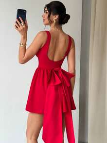 Firerie Vestido mini elegante de mujer con lazo, espalda descubierta y silueta de línea A con diseño de mariposa para fiestas y el Día de San Valentín - Burdeos - Ver 5