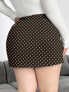 Flirla Váy quần cỡ lớn dành cho nữ, xẻ tà phía trước, họa tiết chấm bi. - Cà phê nâu - Xem 2