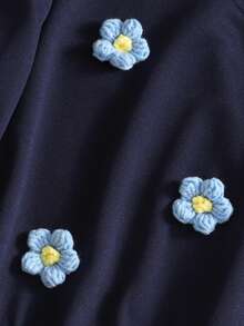 Set de 2 piezas Pantalones vaqueros y blusa a rayas con estilo colegial y parches para niñas, apropiado para uso diario y actividades al aire libre - Azul Marino - Ver 3
