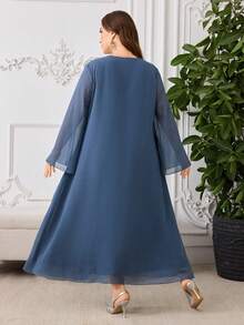 Al Najma Vestido elegante de estilo árabe de mujer talla grande con parches y bordado 3D en gasa - Multicolor - Ver 2