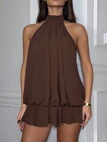 Ronhire Women's Elegant Brown Halter Tie Mini Dress,Elegant Dresses For Women,Party Dresses For Women,Dresses For Women Party - Coffee - View 6