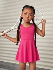 年轻女孩休闲日常时尚玫红色交叉露背运动套装 - 玫紅色 - 查看 6