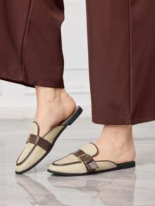 Sleekvia Women's Leisure Office Going Out Simple Metal Buckle Slip-On Closed Toe Slippers - Multicolor - View 5