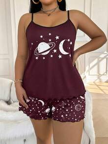 DUSKBASE Plus Size Women Starry Sky Print Camisole & Shorts PJS, Casual Sleep Two Piece Night Set Plus Size Pajama Short Set Two Piece Sleepwear - Multicolor - View 5