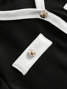 SHEIN Girlism Bộ đồ 2 món cho bé gái tuổi teen: áo thun cổ chữ V phối màu và quần ống đứng, trang phục thường ngày thanh lịch, phù hợp cho đi chơi, họp mặt gia đình. - màu đen - Xem 5