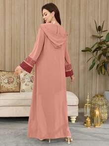 Al Najma 女士时尚优雅刺绣撞色连帽连衣裙 - 紅色 - 查看 8