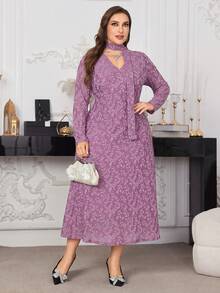 Modelyn Jacquard-Strick-Langarmkleid in Große Größen, elegant und romantisch für Frauen - Mauve - Übersicht 4
