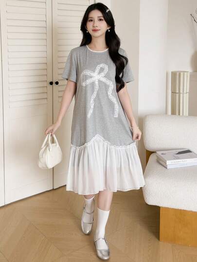 1 chiếc đầm midi dáng chữ A tay ngắn, chất liệu chiffon, in hình bướm, kiểu dáng thường ngày, thích hợp cho nữ tuổi teen mặc trong mùa hè.