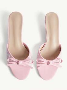 CUCCOO CHICEST Women Shoes Pink PU Fashion Elegant Comfortable Spring And Summer Bow Elements Kitten And Slippers Summer Shoes - Light pink PU - View 2