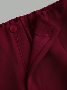 SHEIN PETITE CURVE 大码纯色休闲裤 - 紅色 - 查看 4