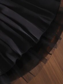 SHEIN 2件組女嬰白色蝴蝶印花上衣與黑色百褶裙套裝，秋季款 - 白色 - 查看 5