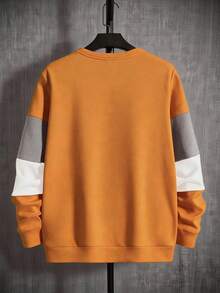Manfinity VCAY Herren Lässig Langarm Strick Patchwork Sweatshirt in Gebrannt Orange, Sweatshirt Orange Set Herren, Herren Sweatshirts, Pullover Herren, Langarm Sweatshirt für Herren - Verschiedenfarbig - Übersicht 2