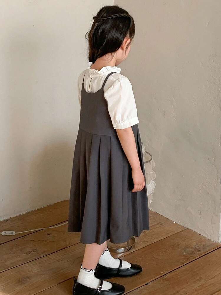 Young Girl Bowknot Decor Pleated Hem Camisole Dress