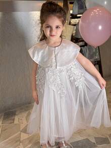 Dazy Kids Vestido elegante de unicolor con parches de malla bordada para niña, ideal para vacaciones de verano - Blanco - Ver 6