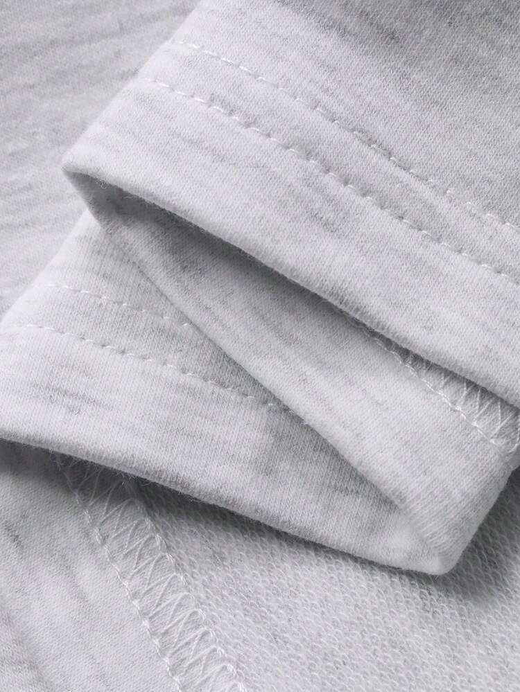 Men's Letter Embroidery Contrast Color Collar Light Grey Shirt Set, Summer