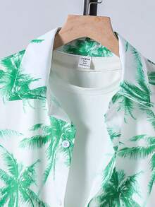 Vacation Printed Collared Woven Shirt For Teenage Boys - Green - View 4