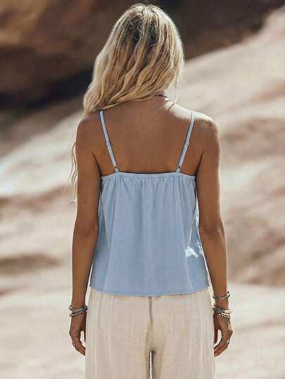 Zayélia Spaghetti Strap V-Neck Lace Trim Casual Versatile Outerwear Camisole Tank Top For Women