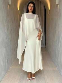 Aloruh 女士杏色方领无袖吊带连衣裙，简约夏季风格 - 杏色 - 查看 2