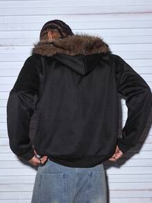 Modcrash Streetwear Style Studded British Flag Zipper Hoodie Sweatshirt, Loose Casual College Jacket - Black - View 2