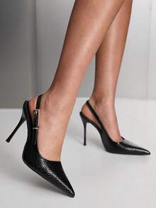 CUCCOO SZL Women's Black Pointed Toe High Heels With Faux Snake Skin Metallic Buckle Decor - 22-28 Black - View 6
