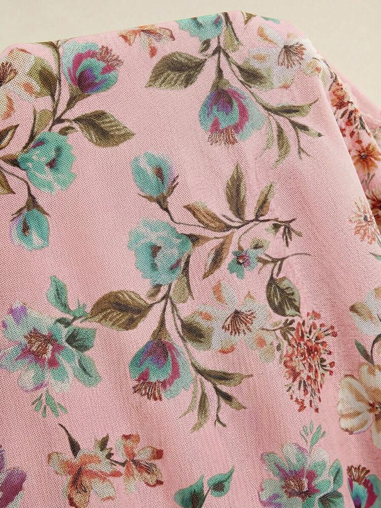 Plus Size Women Floral V-Neck Ruffle Short Sleeve Blouse, Summer Tops