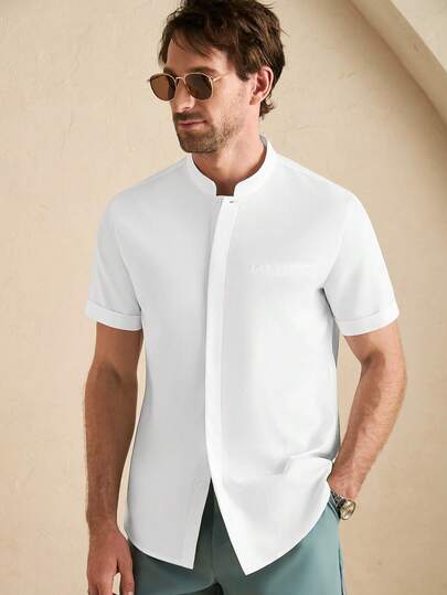 Core Aspect 男士纯色短袖单排扣休闲衬衫