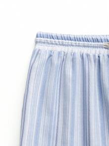 GlowEve Fashionable New Summer Vacation Striped Elastic Waist Drawstring Women Long Straight Pants - Blue - View 3