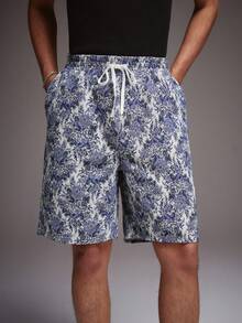 STYNVO Men's Floral Print Drawstring Waist Pocket Casual Versatile Daily Wear Shorts Men's Vacation Shorts Blue Floral Shorts Men Men Shorts Camo - Gray Blue - View 5