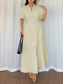 Rafferiza Women's Casual Shirt Dress With Button Front, Raglan Sleeves And Waist Cinching Design Casual Dresses For Women Spring Dresses For Women Button Down Dress For Women Dresses For Women Summer Cotton Dresses For Women - Khaki - View 3