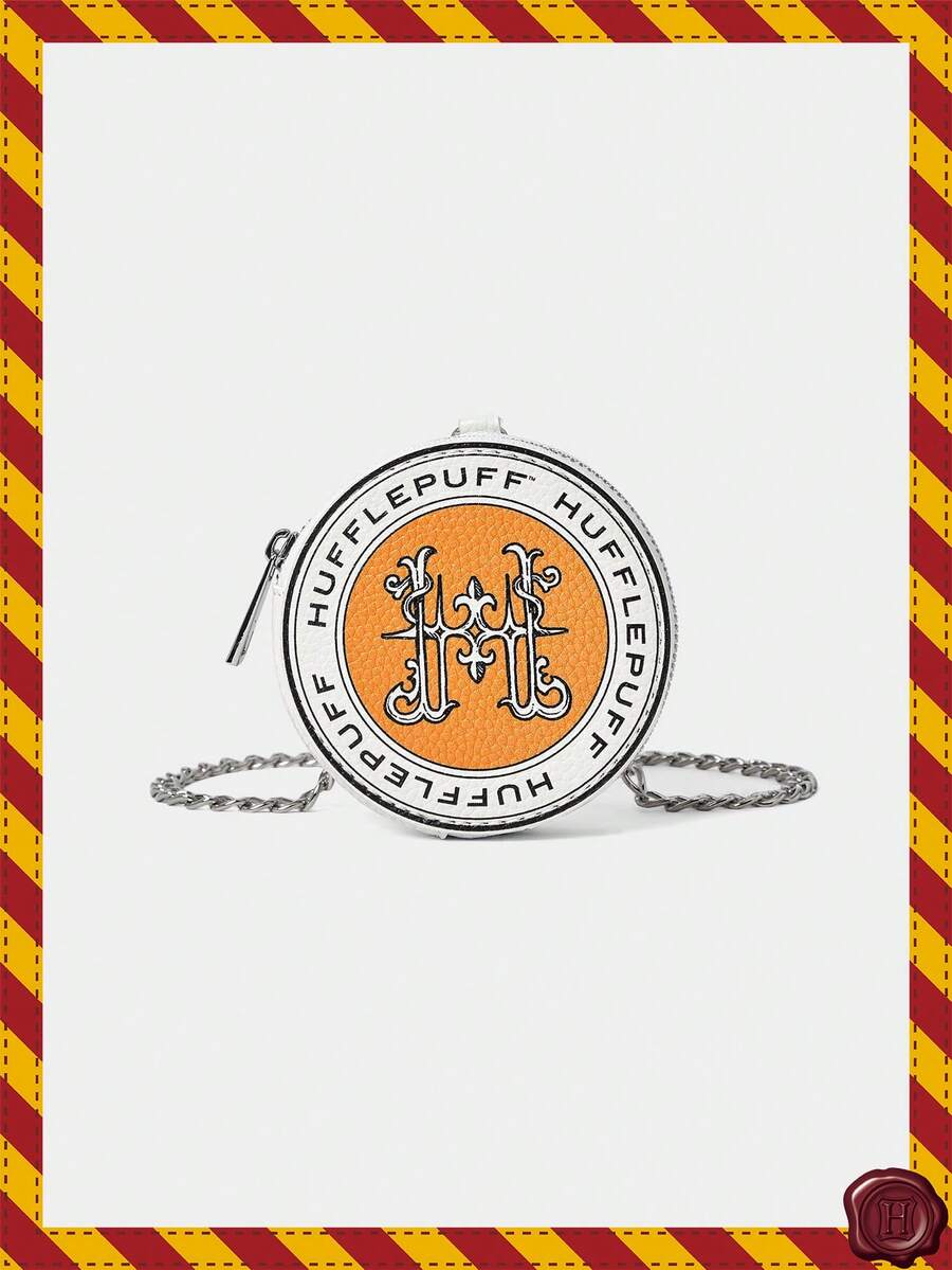 HARRY POTTER X SHEIN 1个哈利波特徽章挂链圆形零钱包,金属链条斜挎迷你单肩包,学生证链条通勤收纳包 - 黃色 - 查看 1