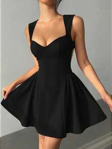 Aloruh Romantic Date Night Valentine's Day Red Generous Collar Backless Sleeveless Bodycon Puff Mini Dress For Women,Summer Dresses For Women - Black - View 5