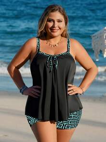 Swim Lushoire 2026 Summer Beach Vacation Modest Plus Size Tankini Swimwear - Multicolor - View 6