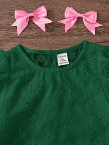 Emery Rose Kids Emery Rose Kids 女婴休闲简约舒适圆领泡泡袖镂空刺绣上衣，适合日常穿着和开学季 - 綠色 - 查看 6