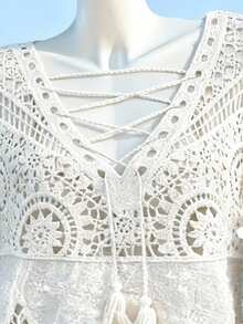 GlowEve Women's Elegant V-Neck Tie Front Blouse, Spring/Summer - Apricot - View 4