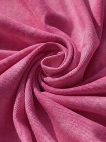 Comfortcana Plus Size Fuchsia Washed Snow Flower Cotton Short Sleeve T-Shirt, Spring - Hot Pink - View 8